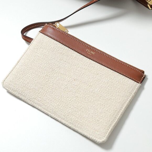 Celine new 2023 Women's Natural Tan Zipper Closure Canvas Wristlet - Picture 1 of 9